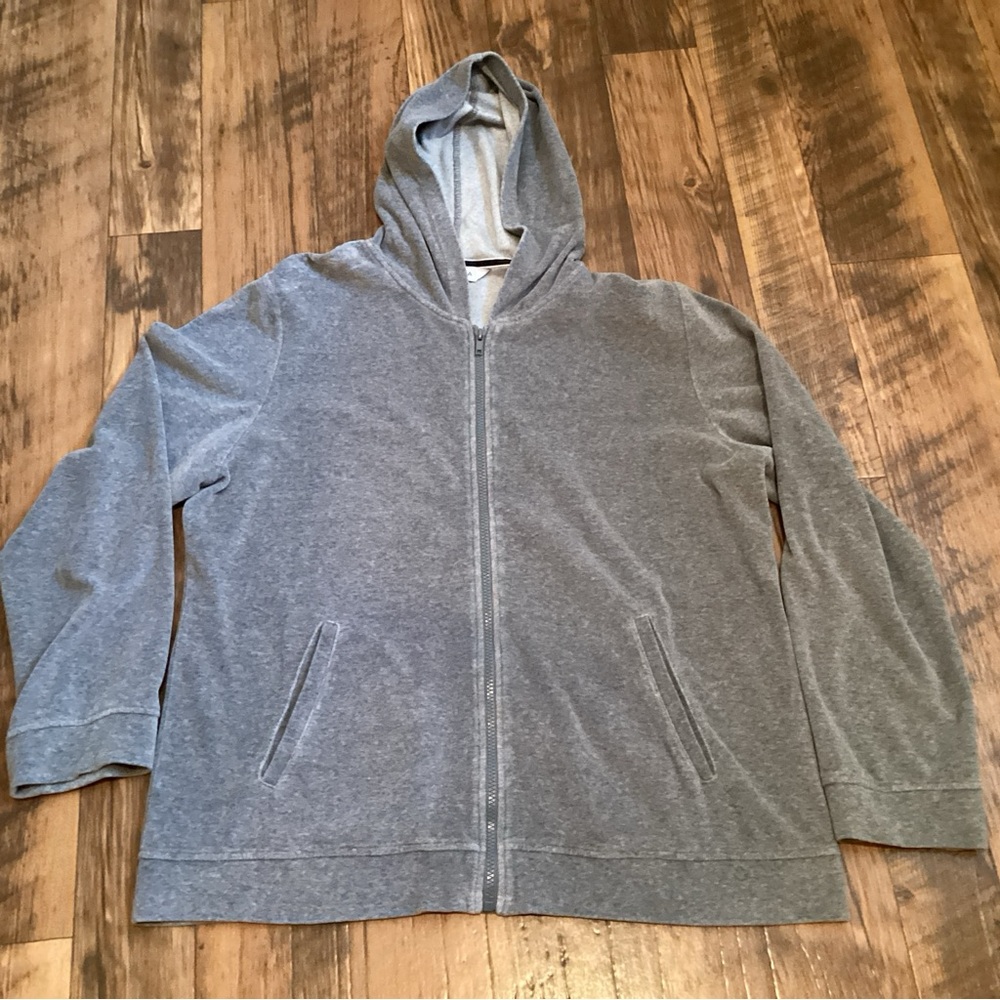 Nautica Velour Hoodie Full Zip Pockets Grey XXL Soft Leisure Comfort Lounge
